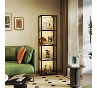 HOMCOM Lampadaire LED avec étagère à 4 niveaux, Étagère lumineuse avec 4 étagères en verre, Interrupteur au pied, MDF, Noir