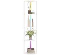 HOMCOM Lampadaire LED RVB avec étagères, lampadaire dimmable à 4 niveaux avec luminosité réglable et télécommande, meuble d’angle moderne pour salon, chambre et bureau, blanc
