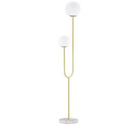 HOMCOM Lampadaire métal Lampadaire sur pied salon doré avec 2 Têtes abat-jours globe blanc verre dépoli - 25W - 33 x 25 x 155,5 cm