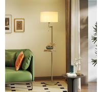 HOMCOM Lampadaire Moderne avec Étagère Abat-Jour en Lin Interrupteur à Chaîne et Port USB Ø40x170 cm pour Salon Or
