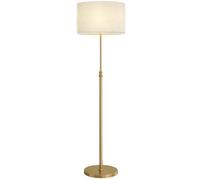 HOMCOM Lampadaire salon avec télécommande, lampe sur pied, hauteur réglable 133-168 cm, 3000K-6000K dimmable température couleur réglable, abat-jour en lin, minuterie 1H, interrupteur à pied, doré