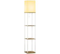 HomCom Lampadaire en bois design moderne – 3 étagères, douille E27, blanc (ampoule non incluse)