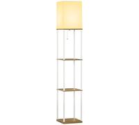 HomCom Lampadaire en bois design moderne – 3 étagères, douille E27, blanc (ampoule non incluse)