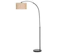 HOMCOM Lampadaire Salon Lampadaire avec abat-jour en lin, lampe sur pied avec douille E27, interrupteur à pied, hauteur réglable lampe à arc pour chambre à coucher, noir, ampoule excl.