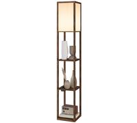 HOMCOM Lampadaire sur pied avec étagères, lumière réglable, interrupteur-pédale et ports USB, marron