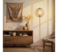 HOMCOM Lampadaire sur Pied Circulaire 40 W Max. Abat-Jour bois naturel clair dim. Ø 38 x 160 cm