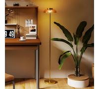 HOMCOM Lampadaire sur pied de salon, lampe salon LED avec lumière chaude 3000 K et interrupteur à pied, Ø25x134cm, ton laiton