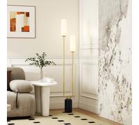 HOMCOM Lampadaire sur pied de salon lampe sur pied avec 2 abat-jours en verre, base en marbre et interrupteur à pied, blanc