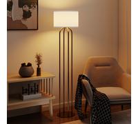 HOMCOM Lampadaire sur pied de salon, lampe sur pied avec abat-jour en lin et interrupteur à pied, Ø 38 x 161 cm, doré et beige