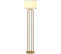 HOMCOM Lampadaire sur pied de salon, lampe sur pied moderne avec abat-jour en lin et interrupteur, douille E27, ampoule non incluse, pour salon et chambre, doré et beige