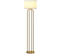 Lampadaire sur pied de salon - HOMCOM - abat-jour en lin et interrupteur à pied - métal - Ø 38 x 161 cm - doré et beige