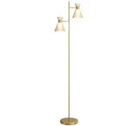 HOMCOM Lampadaire sur pied salon à double tête réglable, lampe sur pied moderne avec abat-jour en verre floral, douille E27, pour salon, chambre, bureau, ampoule non incluse, doré