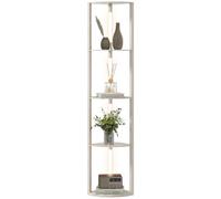 HOMCOM Lampadaire sur Pied Salon en Bois, Étagères d'Angle Lampe Chêne | 4 Niveaux, LED Dimmable, Lumière Réglable Droite/Gauche, Interrupteur à Pied, Chambre Bureau