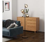 HOMCOM Lampadaire sur pied salon en métal avec 3 abat-jours globe métal chromé 40W Ø 36 x 162H cm noir et gris