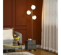 HOMCOM Lampadaire sur pied salon en métal doré avec 3 abat-jours globe blanc verre dépoli - 40W - Ø 27 x 169H cm Description:Simple, élégant et pratique, ce lampadaire possède un pied en métal doré fi