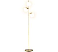 HOMCOM Lampadaire sur pied salon en métal doré avec 3 abat-jours globe blanc verre dépoli - 40W - Ø 27 x 169 cm doré