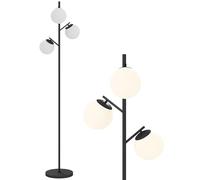 HOMCOM Lampadaire sur pied salon en métal noir avec 3 abat-jours globe blanc verre dépoli - 40W - Ø 27 x 169 cm noir