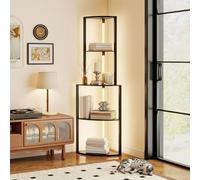 HOMCOM Lampadaire sur pied salon, lampadaire avec étagères d'angle à 4 niveaux, lampe moderne LED, luminosité réglable, interrupteur à pied, pour salon, chambre, bureau, noir