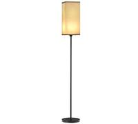 HOMCOM Lampadaire sur pied salon, lampe salon sur pied, avec abat-jour beige effet lin, interrupteur, pour chambre à coucher, noir