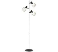 HOMCOM Lampadaire sur pied salon, lampe sur pied,3 lumières avec interrupteur individuels, adaptée aux ampoules de type E27 (non incluses), pour salon, chambre à coucher, noir
