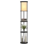 HOMCOM Lampe à Pied avec 3 Étagères Rondes, Abat-jour en Tissu, Noir