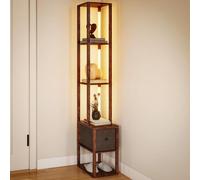 HOMCOM Lampe à Pied LED Dimmable avec Étagères, Brun Rustique | Lampe à pied moderne avec tiroir en tissu et interrupteur au pied, pour chambre et bureau.