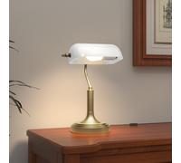 HOMCOM Lampe de Bureau Banquier avec Abat-Jour Ajustable Interrupteur Basculant pour Bureau Bibliothèque Blanc