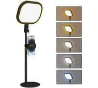 HOMCOM Lampe de Bureau LED Dimmable 5 Modes de Couleur 10 Niveaux Noir | Lampe de Table, Protection des Yeux, Tête Orientable, Hauteur Ajustable, Minuterie, Port USB, Support Téléphone