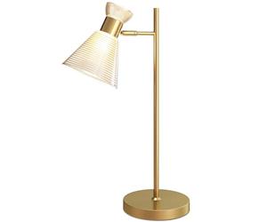 HOMCOM Lampe de bureau moderne, lampe de table avec abat-jour réglable en verre ambré et satiné, prise E27, ampoule non incluse, pour le salon, le bureau et la chambre à coucher, doré
