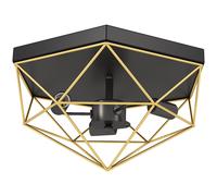 HOMCOM Lampe de Plafond Style Industriel Géométrique avec 3 Douilles E27 pour Ampoules LED, Noir et Or