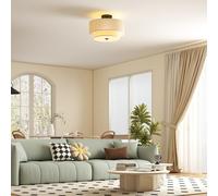HOMCOM Lampe de Plafond, Suspension avec doubles Abat-Jour en Lin, Crème