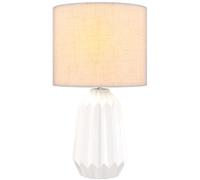 HOMCOM Lampe de Table avec Base en Céramique et Abat-jour en Lin Style Rétro pour Chambre 40W Blanc et Beige