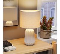 HOMCOM Lampe de table, lampe de chevet avec abat-jour en lin, interrupteur bascule, lampe de bureau, 22 x 22 x 39 cm, Blanc