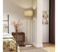 HOMCOM Lampe sur Pied Moderne avec Abat-Jour en Tissu, Double Tube Métallique et Interrupteur à Pédale, Or