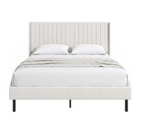 HOMCOM Lit 140 x 200 cm avec tête de lit réglable, Cadre de lit rembourré en Velours hollandais, 12 Lattes, sans sommier, Beige