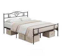 HOMCOM Lit 160 x 200 cm avec sommier à Lattes en Acier - Rangement sous Le lit - Lit Double - pour Chambre à Coucher, Chambre d'amis, Noir