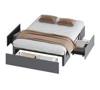 HOMCOM Lit coffre 140 x 190 cm, cadre de lit double rembourré avec 3 tiroirs, sommier à lattes en LVL, sans bruit, gris