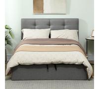 HOMCOM Lit Coffre 140 x 190 cm, Cadre de lit Double rembourré avec sommier à Lattes en Bois et Rangement caché, tête de lit capitonnée en Tissu Aspect Lin, supporte jusqu'à 500 kg, sans Matelas, Gris