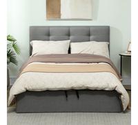 HOMCOM Lit coffre 140x190, cadre de lit double rembourré avec sommier à lattes en bois et rangement cach, sans matelas, gris