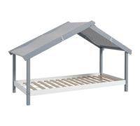 HOMCOM Lit Montessori pour enfants en forme de maison avec toit étoilé, lit pour enfants 90x190 cm pour chambre d'enfant avec structure en bois de pin, 15 lattes et barrières de protection, gris