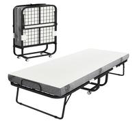 HOMCOM Lit pliant 1 personne 200 x 90 cm avec matelas, lit d'appoint pliable et portable sur roulettes, cadre en acier, blanc