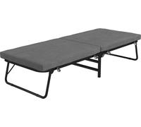 HOMCOM Lit pliant 70 x 190 cm Lit d'appoint pliable avec matelas en mousse de 7 cm, tête de lit réglable, lit de voyage avec roulettes, aspect lin, cadre métallique pour bureau, chambre d'amis, gris f