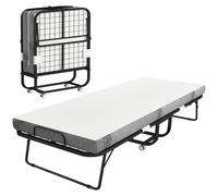 HOMCOM Lit pliant avec matelas 90 x 200 cm, lit pliant avec matelas 10 cm et roues pivotantes avec frein, structure résistante en acier pour invités maison bureau, charge 150 kg, noir
