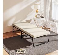 HOMCOM Lit Plié Pliant 70x180 cm avec Matelas en Mousse Dossier Ajustable en 5 Positions et Roulettes Charge 120 kg Crème