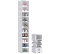 HomCom Boîtes à chaussures pliables – Lot de 10, empilables avec couvercles, blanc, 26x35x174cm