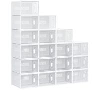 HOMCOM Lot de 18 boîtes à chaussures avec portes magnétiques, boîtes à chaussures avec couvercle, rangement de chaussures en plastique, pour chaussures jusqu'à la taille 45, transparent/blanc