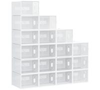 HomCom Boîtes de rangement chaussures modulables – Lot de 18, portes transparentes 28×36×21 cm