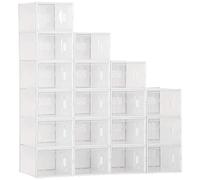 HOMCOM Lot de 18 boites cubes rangement à chaussures modulable avec portes transparentes - 25 x 35 x 19 cm