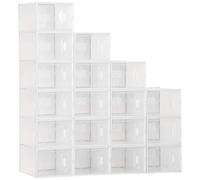 HomCom Lot 18 boîtes cubes rangement chaussures modulables 25×35×19 cm PP blanc transparent