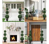 HOMCOM Lot de 2 arbres artificiels 101,6 cm 3 boules de buis topiaires fausse plante vert PE avec pot intérieur et extérieur